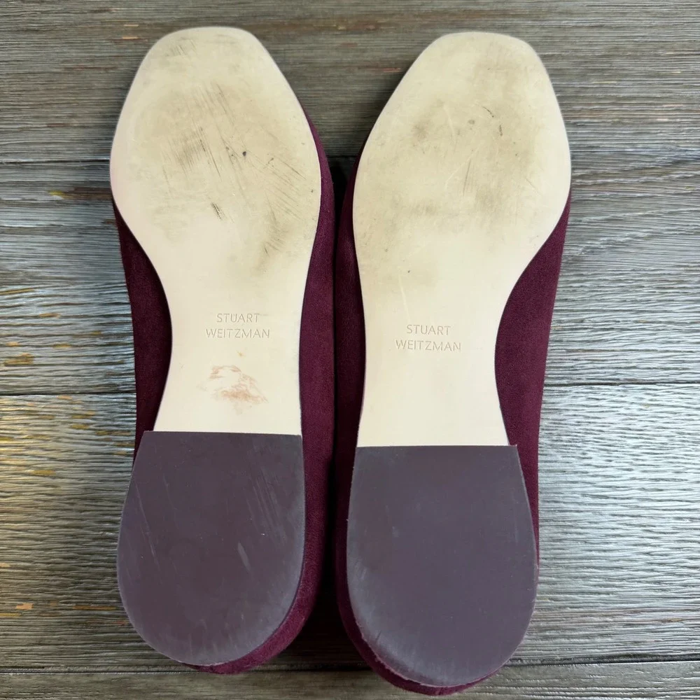 Stuart Weitzman Burgundy Suede Square Toe Tassel Loafer Flats CIYW 36619 Size 9M